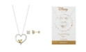 Disney Two-Tone Cubic Zirconia Mickey Mouse Heart Pendant Necklace and Earring Set